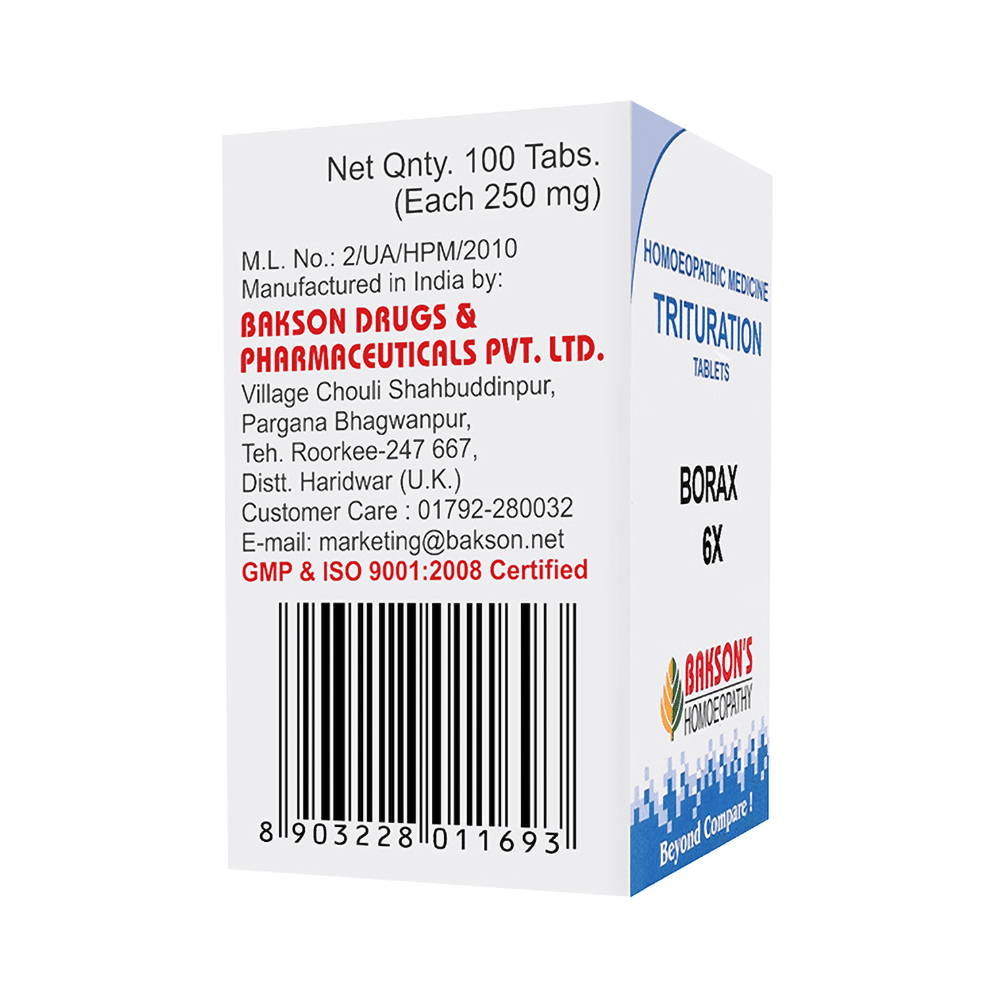 Bakson's Homeopathy Borax Trituration Tablet 6X - Image 2