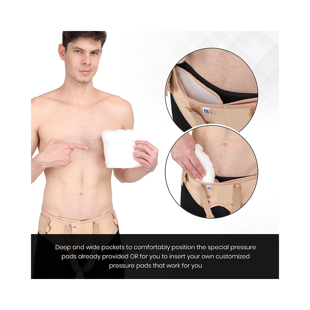 HealthAndYoga EasyPress Adjustable Hernia Belt Beige Large - Image 4