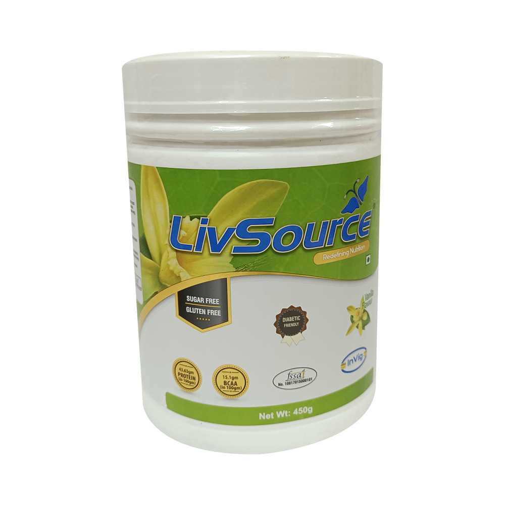 LivSource Powder with Protein & BCAA for Muscle Growth | Sugar & Gluten Free | Flavour Vanilla