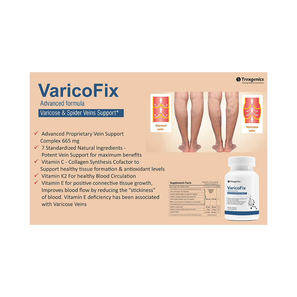 Trexgenics VaricoFix Advanced Formula Varicose Veins & Spider Veins Support Veg Capsule - Image 3