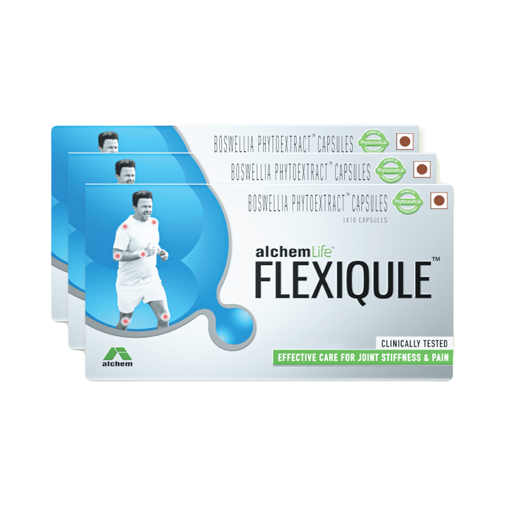 Flexiqule Capsule with Bosewellia Serrata & Ginger | For Joint Stiffness & Pain Relief (10 Each) with Thioquest Gel Free