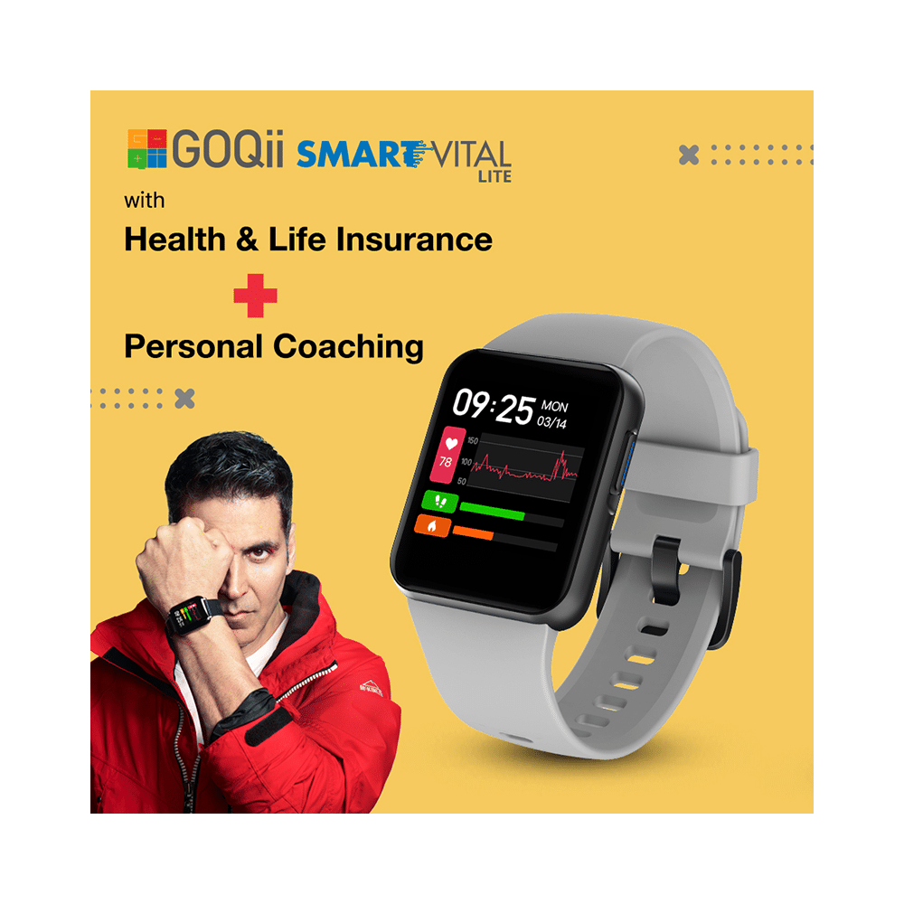 GOQii Smart Vital Lite Covers 5 Lakhs Health Insurance & 1 Lakh Life Insurance with 3 Months Health & Personal Coaching HD Display Smart Watch Grey - Image 4