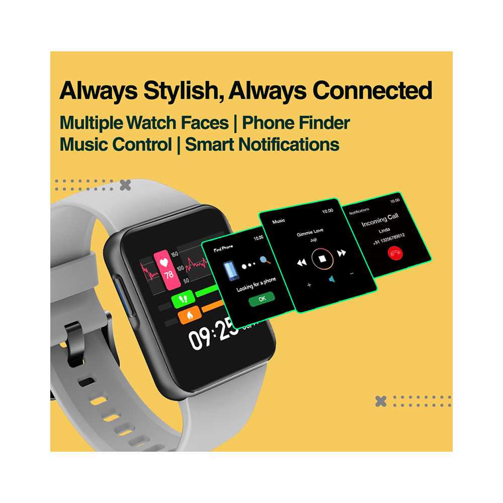 GOQii Smart Vital Lite Covers 5 Lakhs Health Insurance & 1 Lakh Life Insurance with 3 Months Health & Personal Coaching HD Display Smart Watch Grey - Image 7