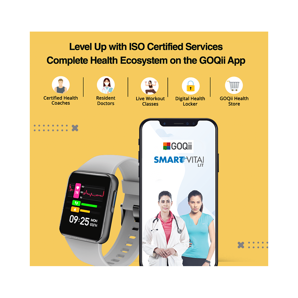 GOQii Smart Vital Lite Covers 5 Lakhs Health Insurance & 1 Lakh Life Insurance with 3 Months Health & Personal Coaching HD Display Smart Watch Grey - Image 9