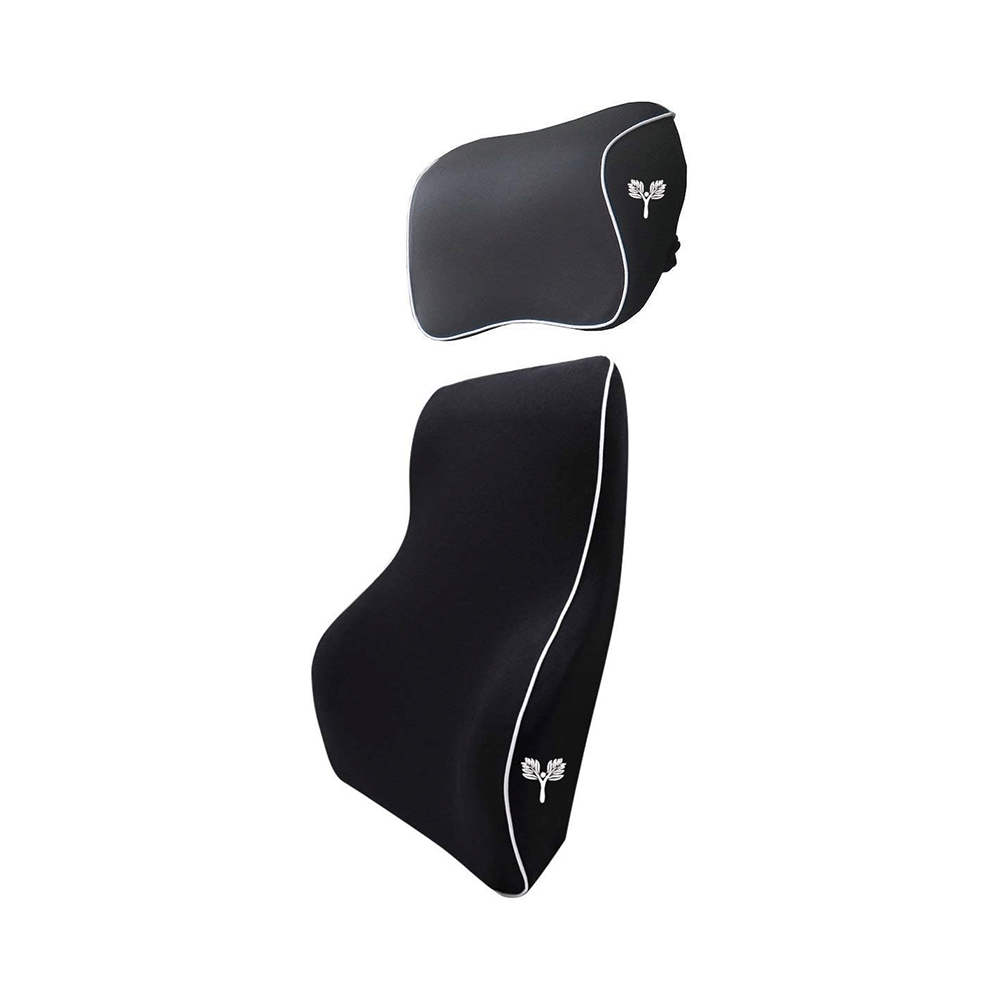 Grin Health Combo Pack of Sit Right Pro Car Backrest Lumbar Support Cushion and Headrest Neck Pillow Black