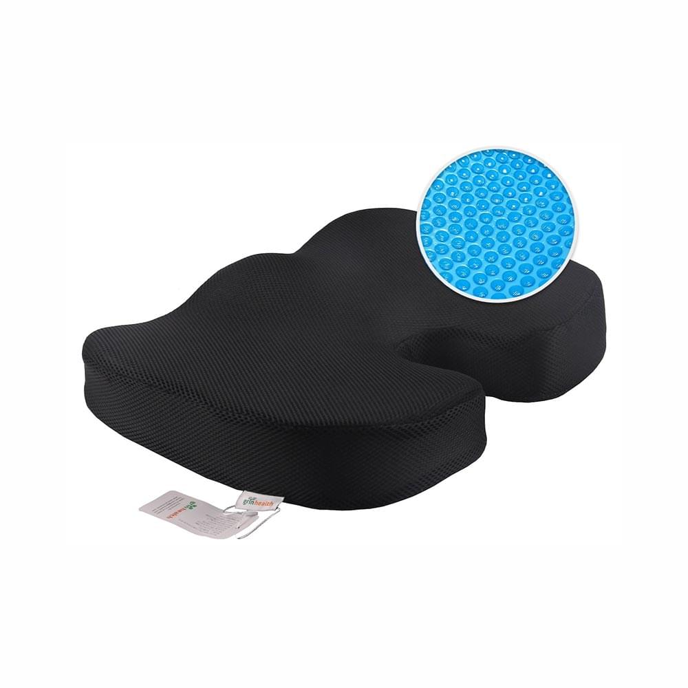 Grin Health Gel Layer & Memory Foam Coccyx Seat Cushion for Sciatica, Tailbone and Back Pain Relief Black