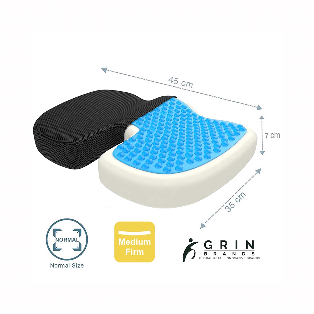 Grin Health Gel Layer & Memory Foam Coccyx Seat Cushion for Sciatica, Tailbone and Back Pain Relief Black - Image 2