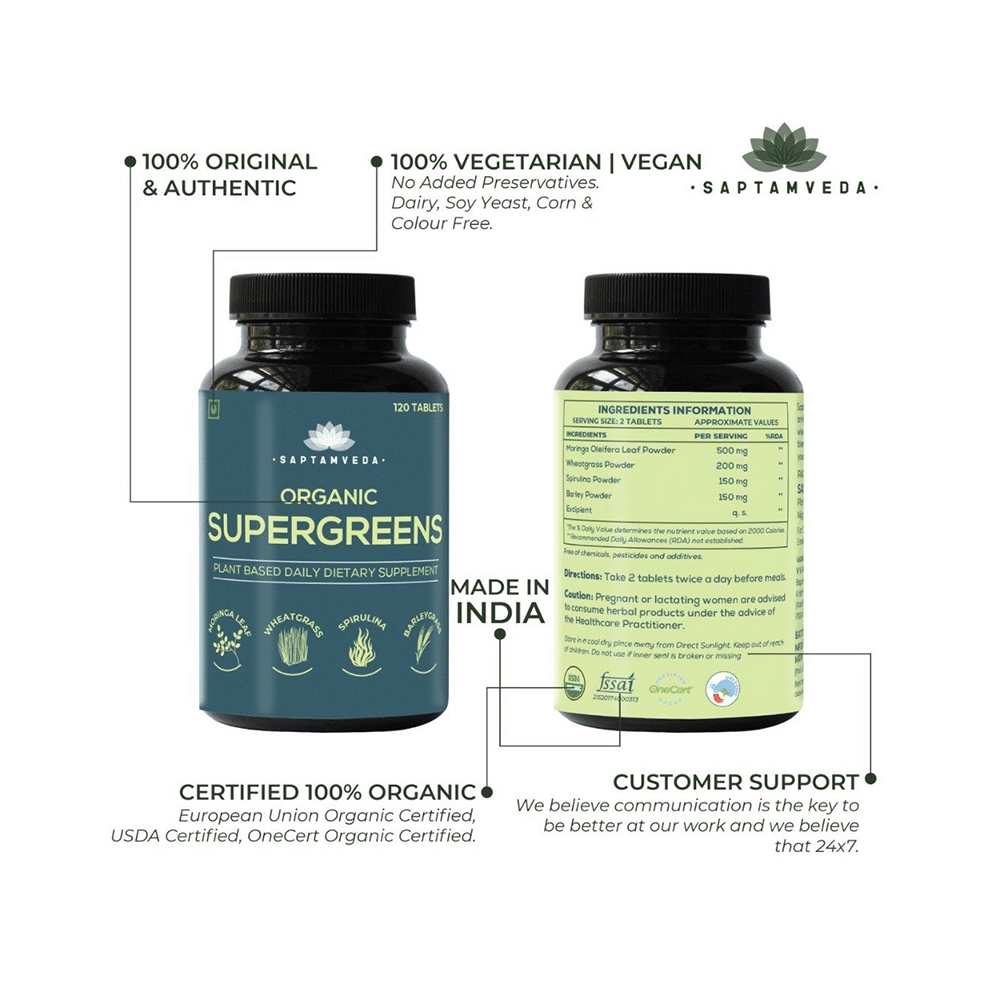 Saptamveda Organic Supergreens Tablet (120 Each) - Image 4