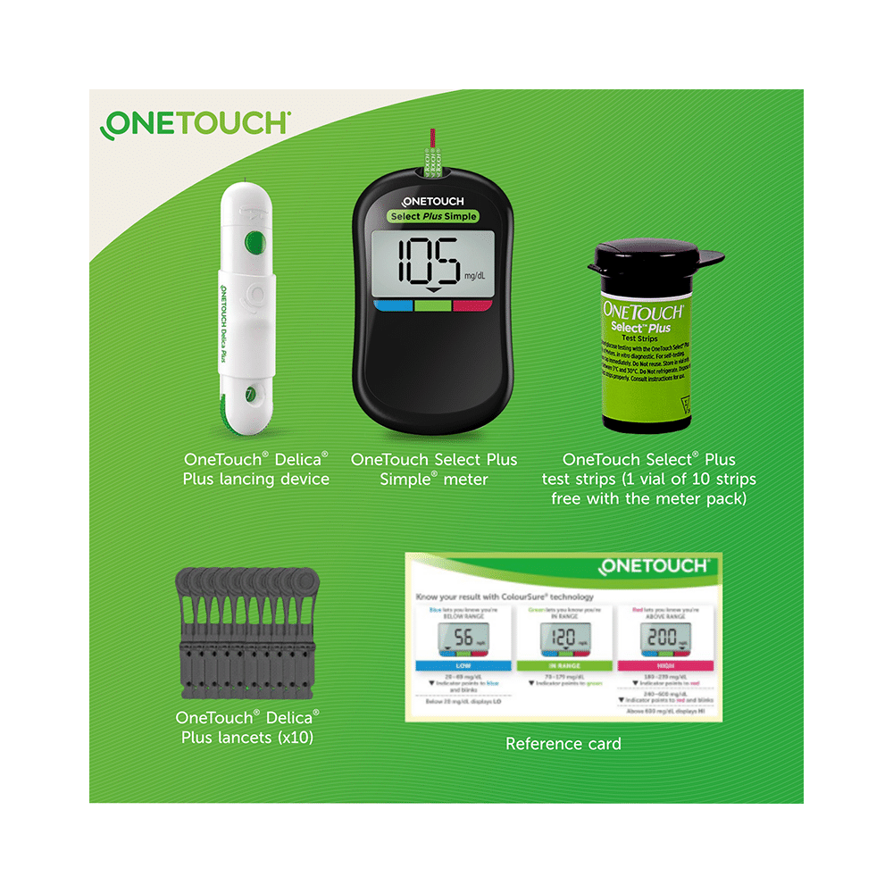 OneTouch Select Plus Simple Glucometer Value Pack (with 10 Test Strip Free) + 1 Pack of 50 Test Strip + 2 Pack of 25 Lancet - Image 3