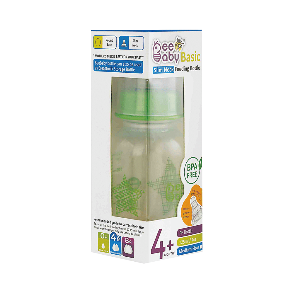 BeeBaby Basic Slim Neck Baby Feeding Bottle with Anti 4 Months+ Green - Image 2
