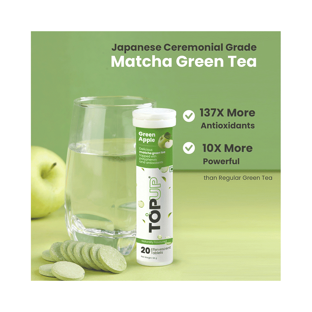 TopUp Delicious Matcha Green Tea Effervescent Tablet (20 Each) Green Apple - Image 9