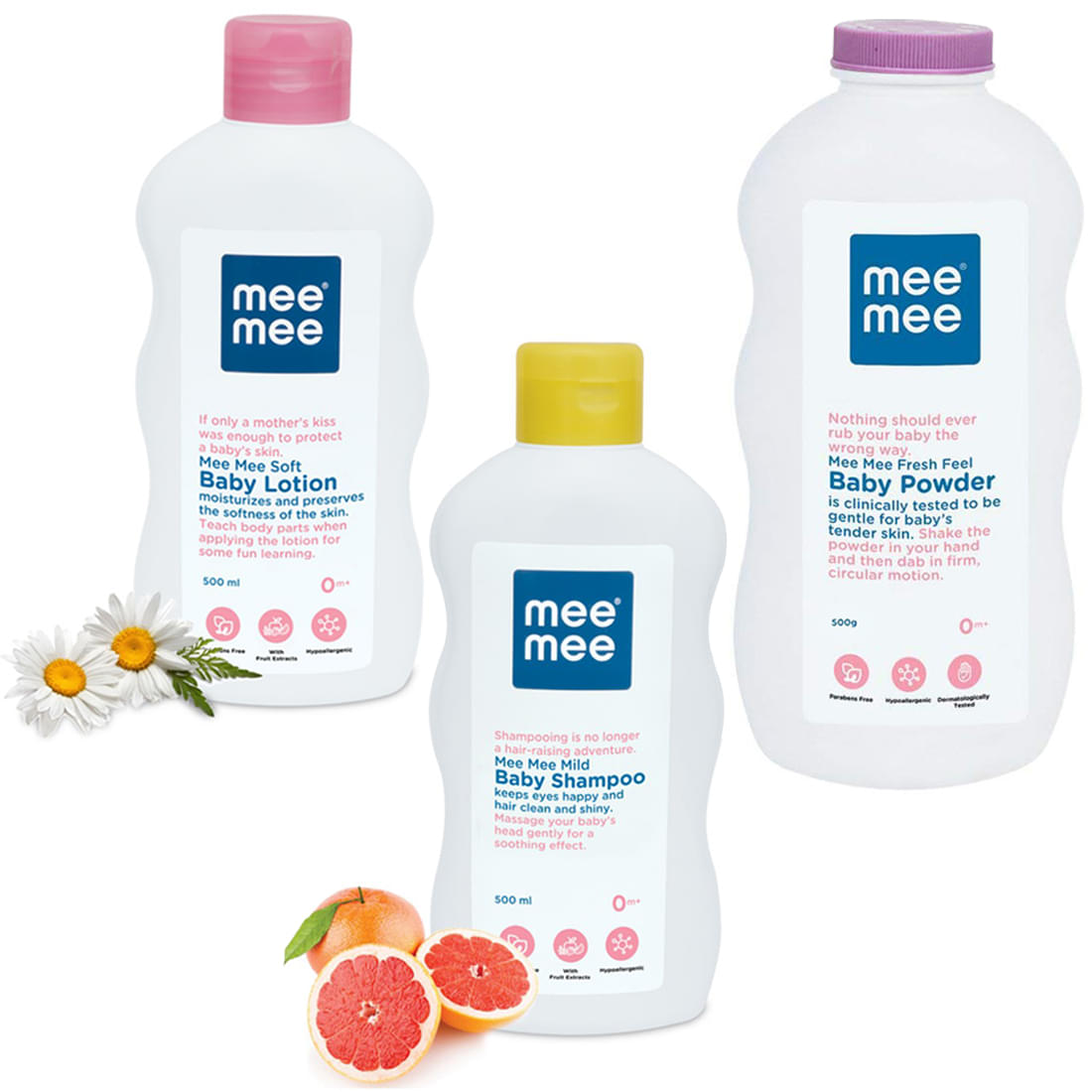 Mee Mee Combo Pack of Baby Lotion 500ml, Baby Shampoo 500ml and Baby Powder 500gm
