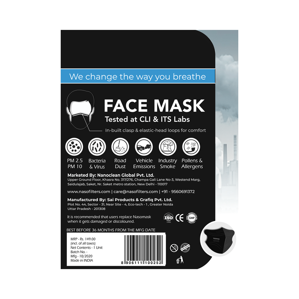 Nasomask Black N95 Grade Filter Anti-Pollution Face Mask - Image 2