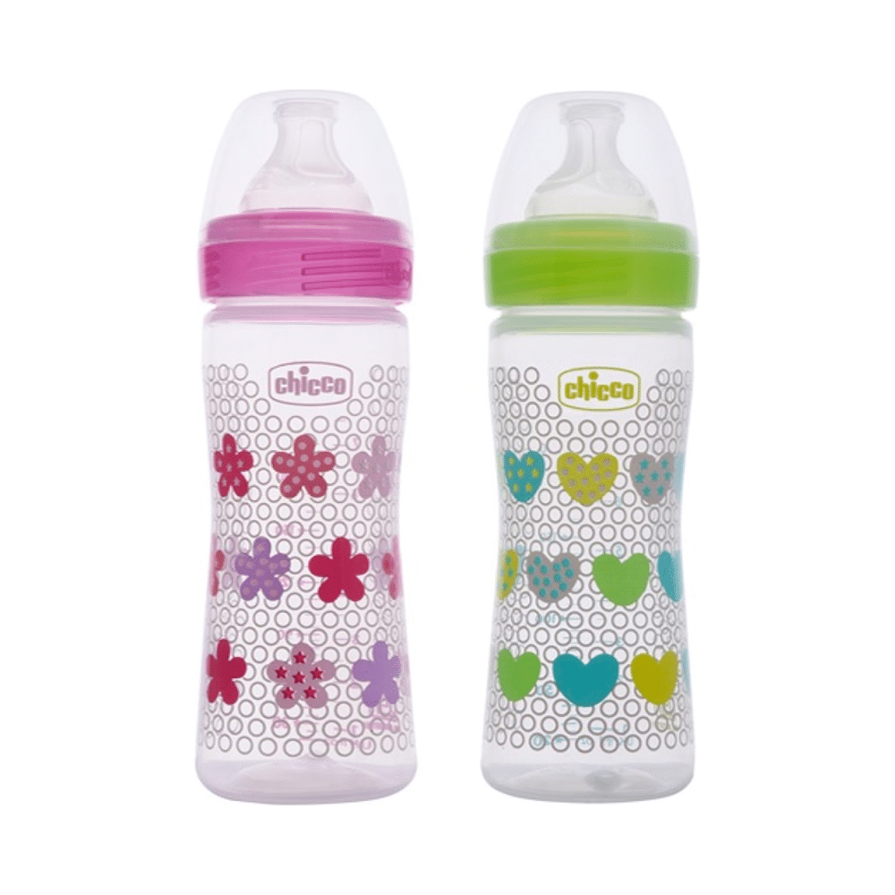 Chicco Bipack WellBeing Feeding Bottle Pink and Green Pack of 2