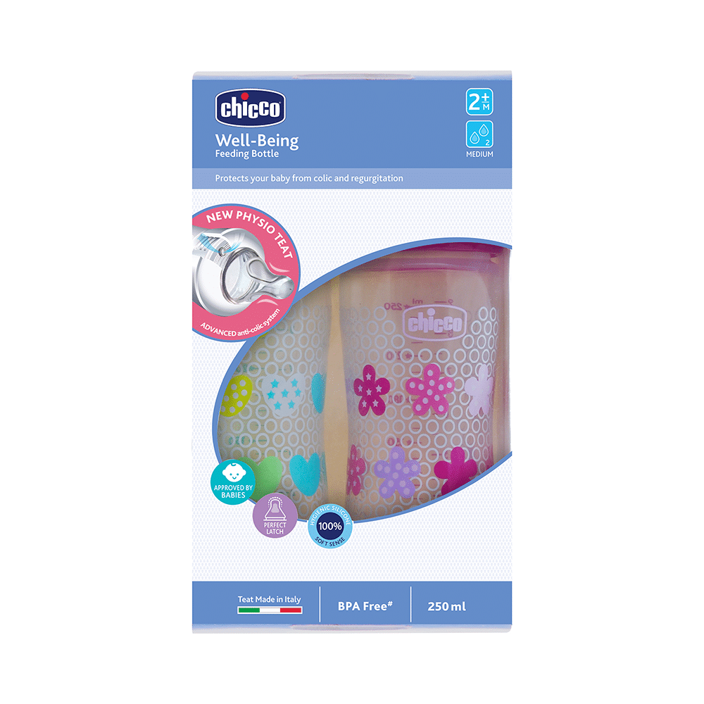 Chicco Bipack WellBeing Feeding Bottle Pink and Green Pack of 2 - Image 2