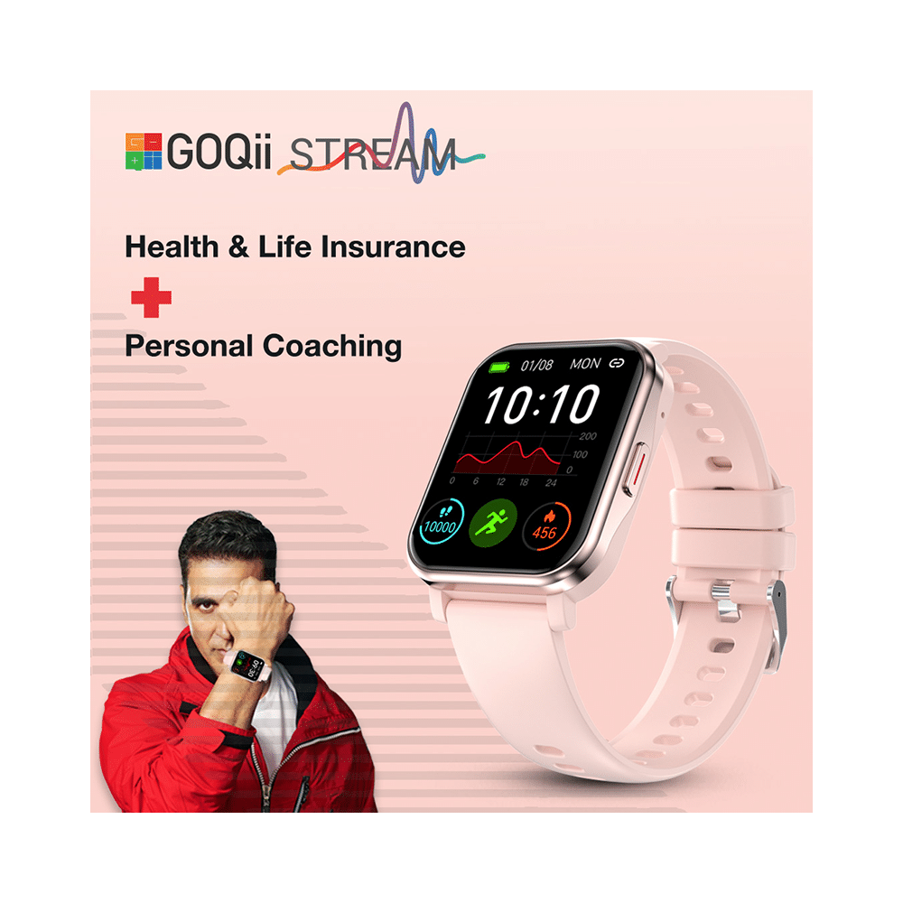 GOQii Stream Bluetooth Calling Smart Watch with 5 Lakh Health, 1 Lakh Life Insurance and 3 Months Free Health & Fitness Coaching Pink - Image 4