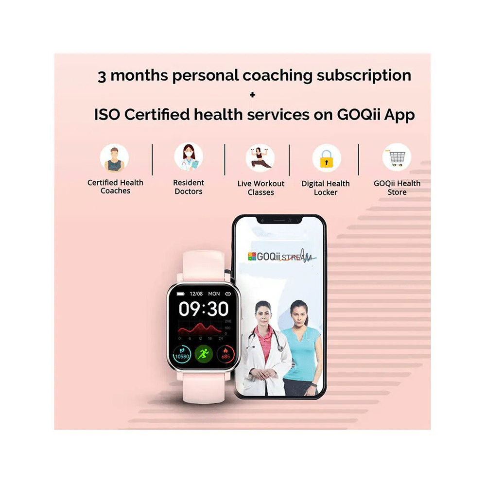 GOQii Stream Bluetooth Calling Smart Watch with 5 Lakh Health, 1 Lakh Life Insurance and 3 Months Free Health & Fitness Coaching Pink - Image 5