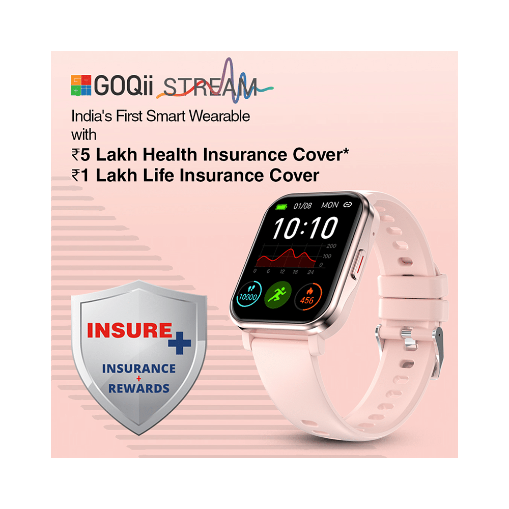 GOQii Stream Bluetooth Calling Smart Watch with 5 Lakh Health, 1 Lakh Life Insurance and 3 Months Free Health & Fitness Coaching Pink - Image 3