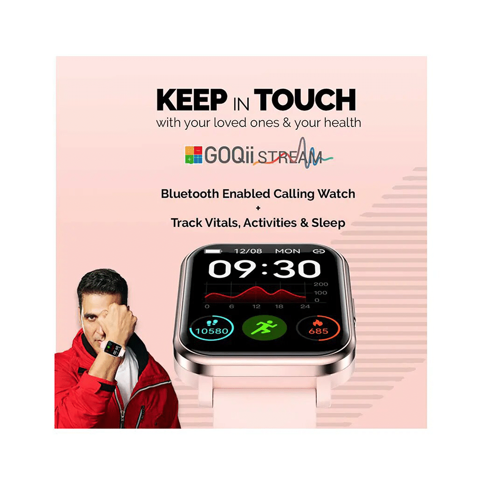 GOQii Stream Bluetooth Calling Smart Watch with 5 Lakh Health, 1 Lakh Life Insurance and 3 Months Free Health & Fitness Coaching Pink - Image 9