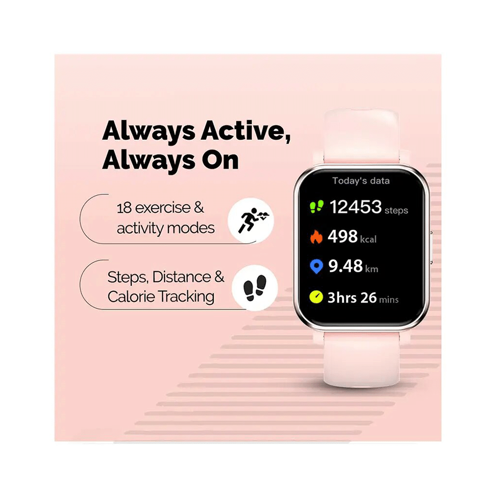 GOQii Stream Bluetooth Calling Smart Watch with 5 Lakh Health, 1 Lakh Life Insurance and 3 Months Free Health & Fitness Coaching Pink - Image 8