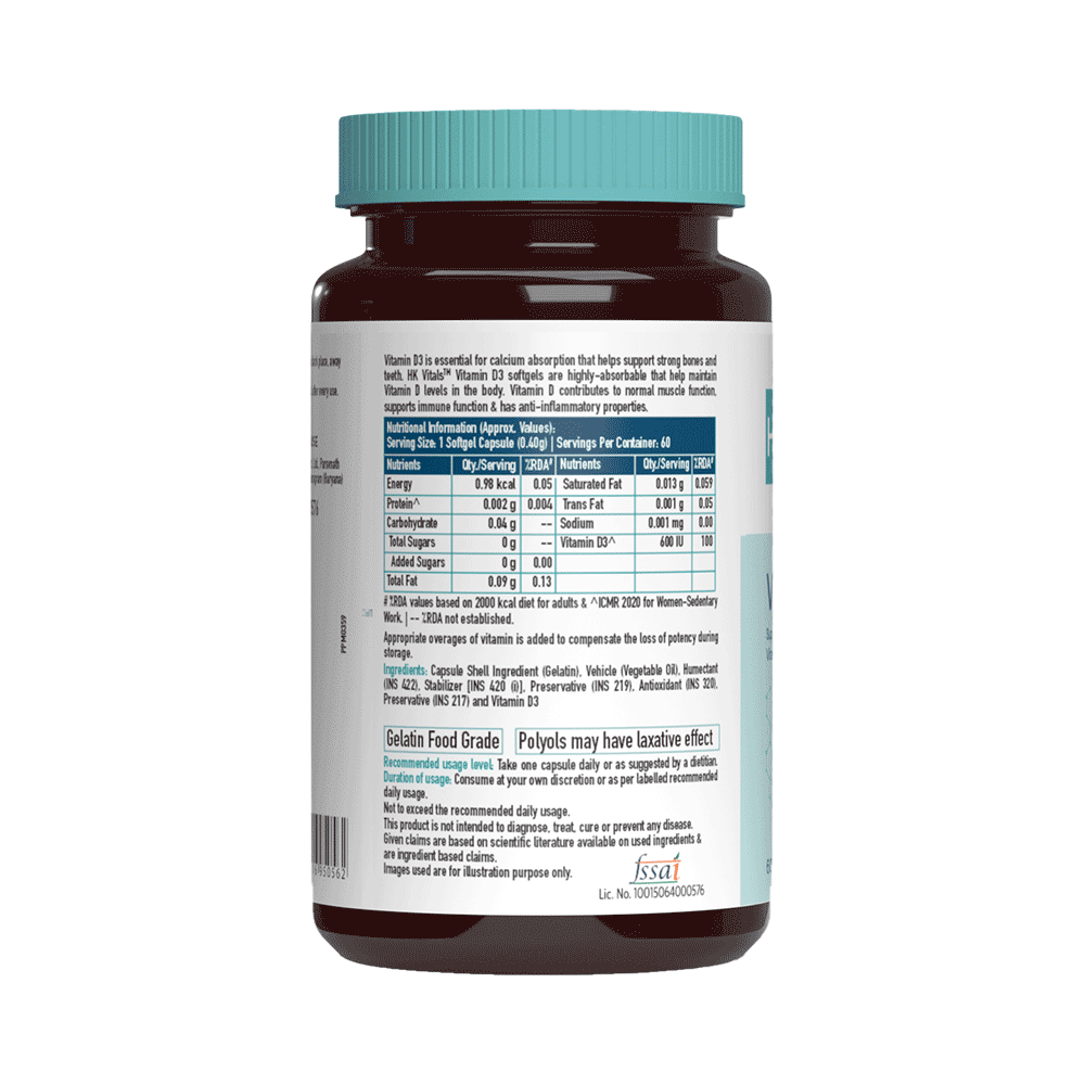 Healthkart HK Vitals Vitamin D3 (Cholecalciferol) 600IU | Softgel Capsule for Bones, Immunity & Muscles - Image 2