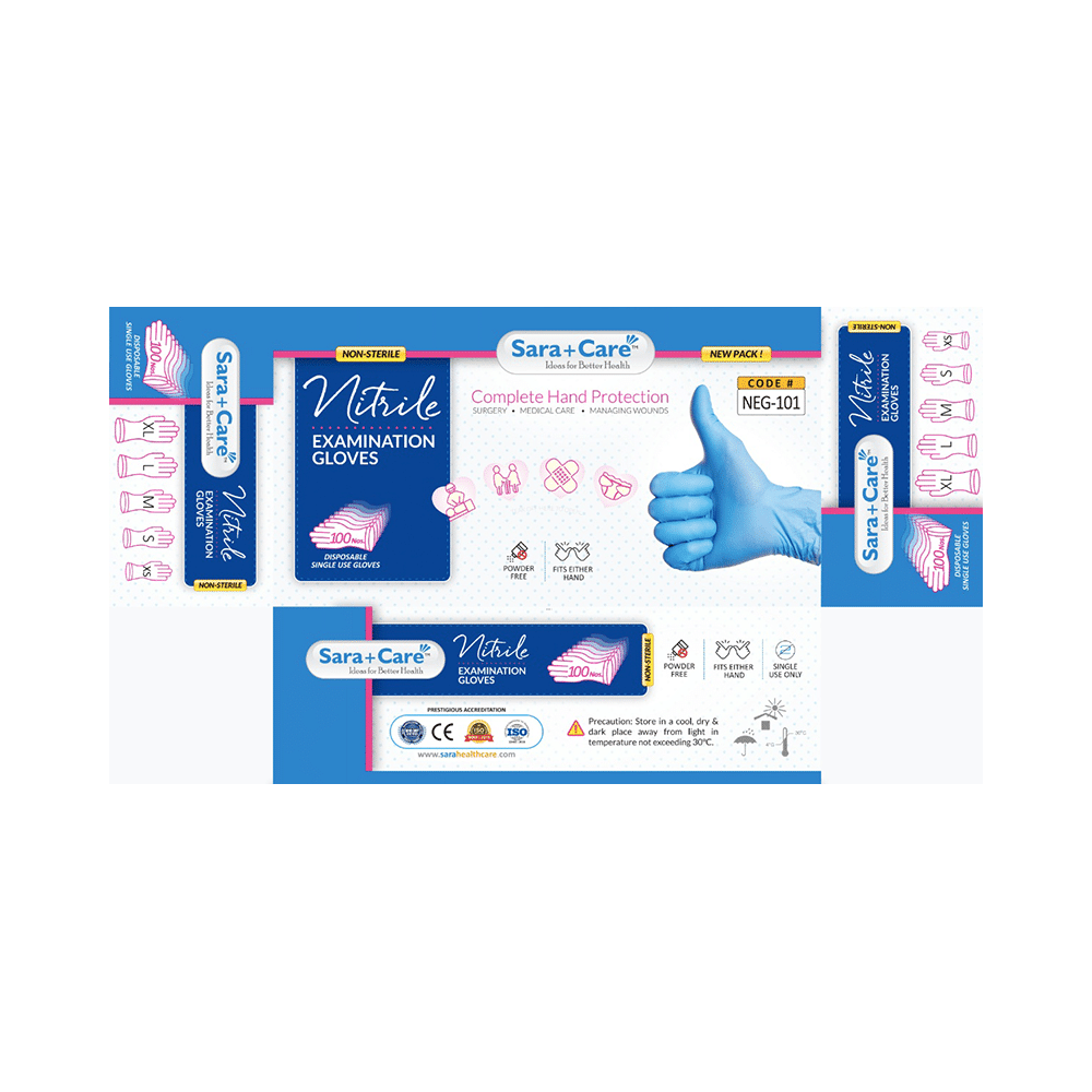 Sara+Care NEG 101 Nitrile Examination Gloves Large - Image 2