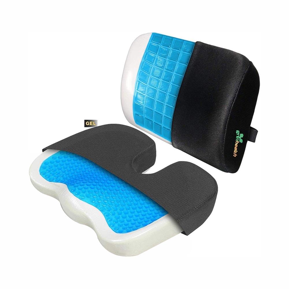 Grin Health Combo Pack of Comfort Memory Foam Coccyx Gel Seat Cushion with Lumbar Support Black