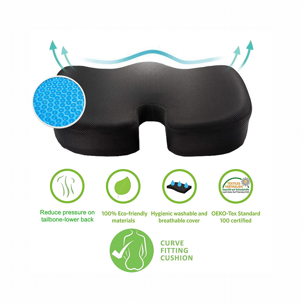 Grin Health Combo Pack of Comfort Memory Foam Coccyx Gel Seat Cushion with Lumbar Support Black - Image 5