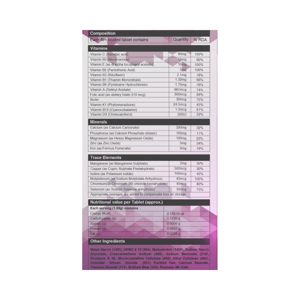 Combo Pack of Ridomaxx Multivitamins & Minerals Tablet for Women (60) & Ridomaxx Ortho Oil (75ml) - Image 2