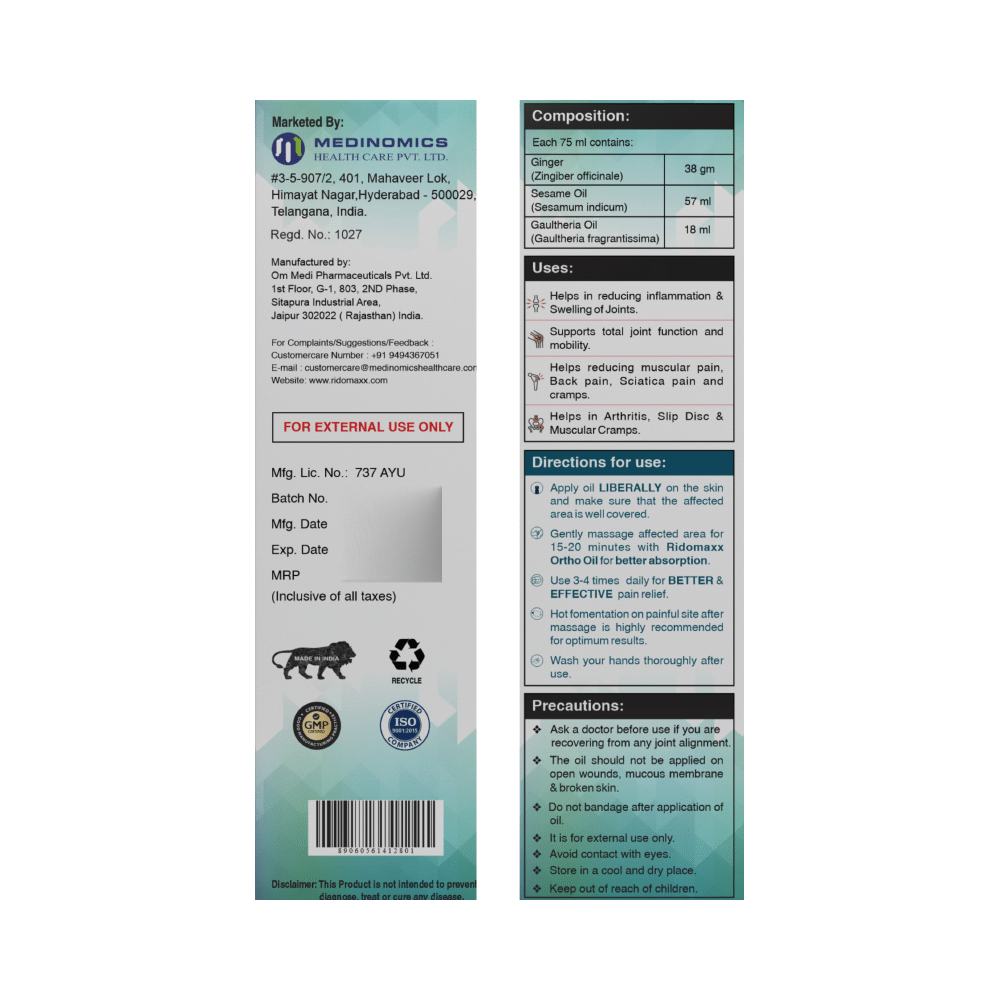 Combo Pack of Ridomaxx Multivitamins & Minerals Tablet for Women (60) & Ridomaxx Ortho Oil (75ml) - Image 9