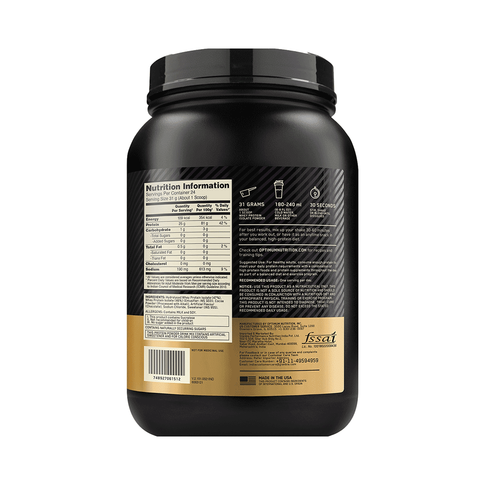 Optimum Nutrition (ON) Gold Standard 100% Hydrolysed and Ultra-Filtered Whey Protein Isolate | Flavour Powder Chocolate Bliss - Image 2