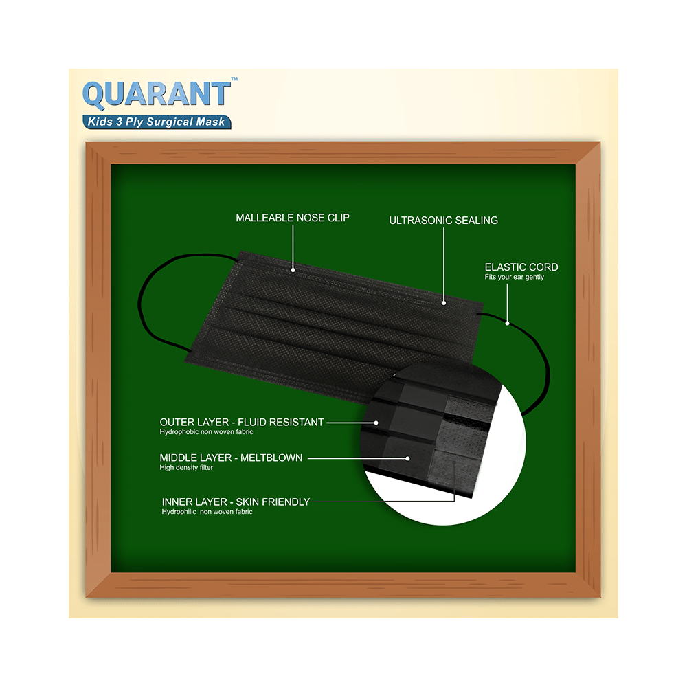 Quarant Kids 3 Ply Surgical Mask (50 Each) Black - Image 3