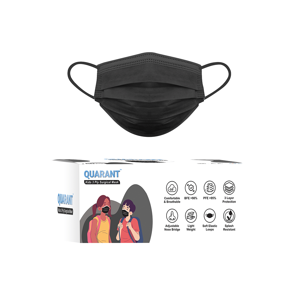 Quarant Kids 3 Ply Surgical Mask (50 Each) Black - Image 1