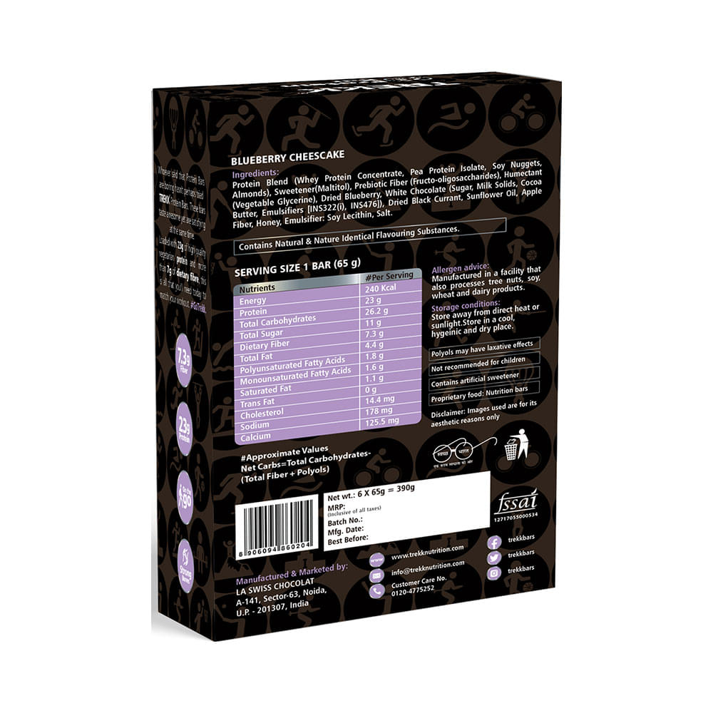 Trekk Protein Bar (65gm Each) Blueberry Cheesecake - Image 2