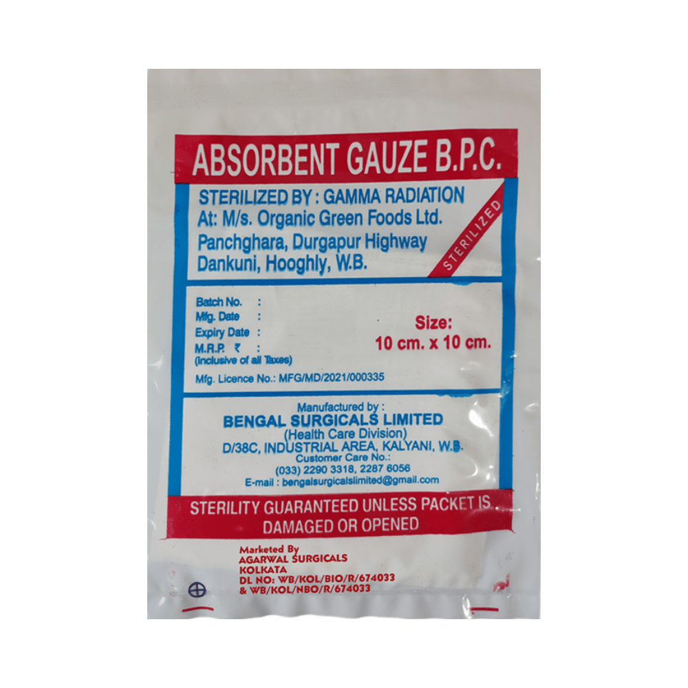 Agarwals Absorbent B.P.C Gauze 10cm x 10cm - Image 1