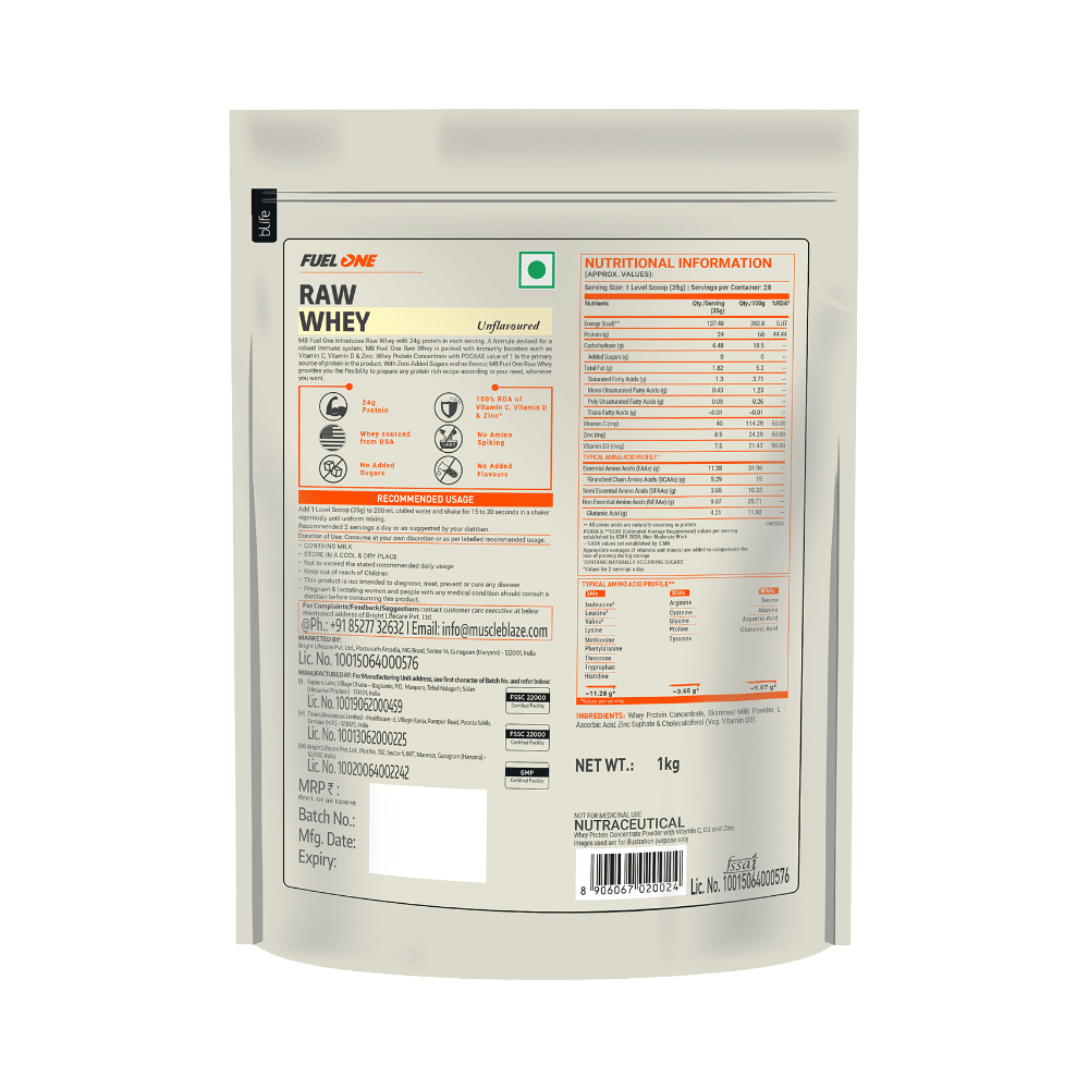 MuscleBlaze Fuel One | With Whey Protein, 5.29 BCAA, 4.2g Glutamic Acid | Powder For Performance | Flavour Unflavoured - Image 2
