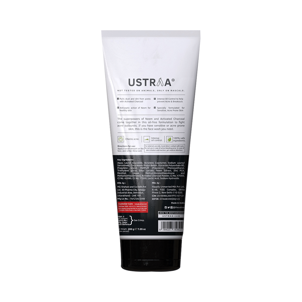 Ustraa Combo Pack of Face Wash Neem & Charcoal 200gm & De-Tans Face Scrub 100gm - Image 2