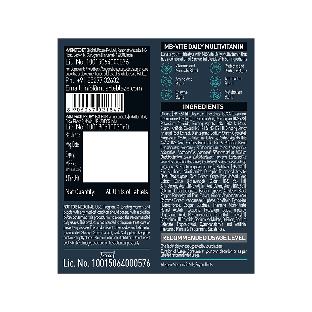 MuscleBlaze MB-Vite Multivitamin | With Amino Acids, Pre & Probiotic Blend | For Energy, Gut Health & Immunity | Tablet - Image 6