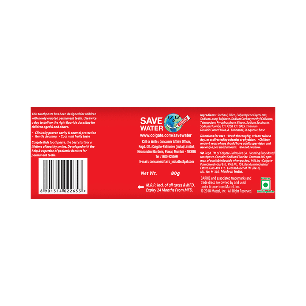 Colgate Anticavity Barbie Toothpaste for Kids | Flavour Strawberry - Image 2