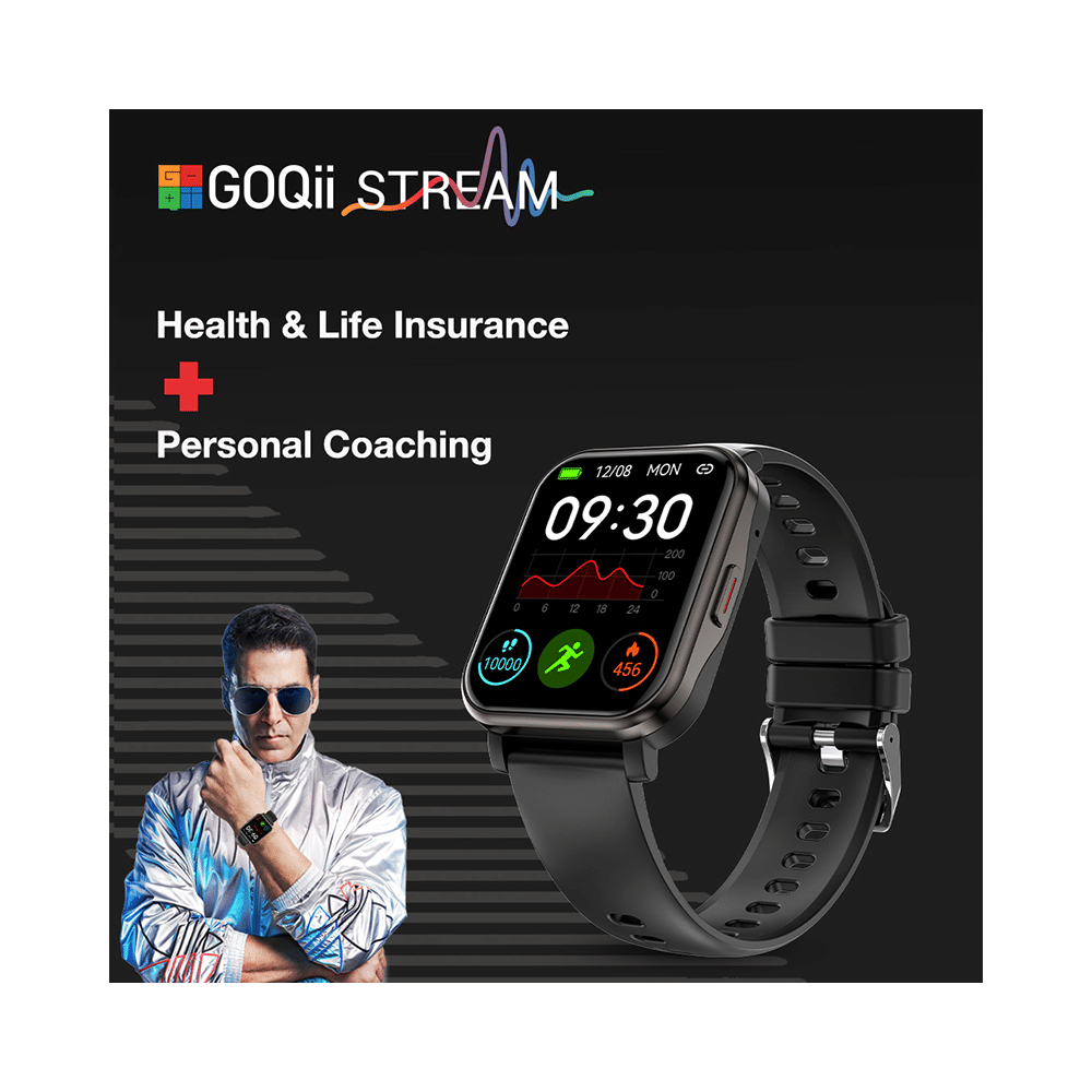 GOQii Stream Bluetooth Calling Smart Watch with 5 Lakh Health, 1 Lakh Life Insurance and 3 Months Free Health & Fitness Coaching Black - Image 4