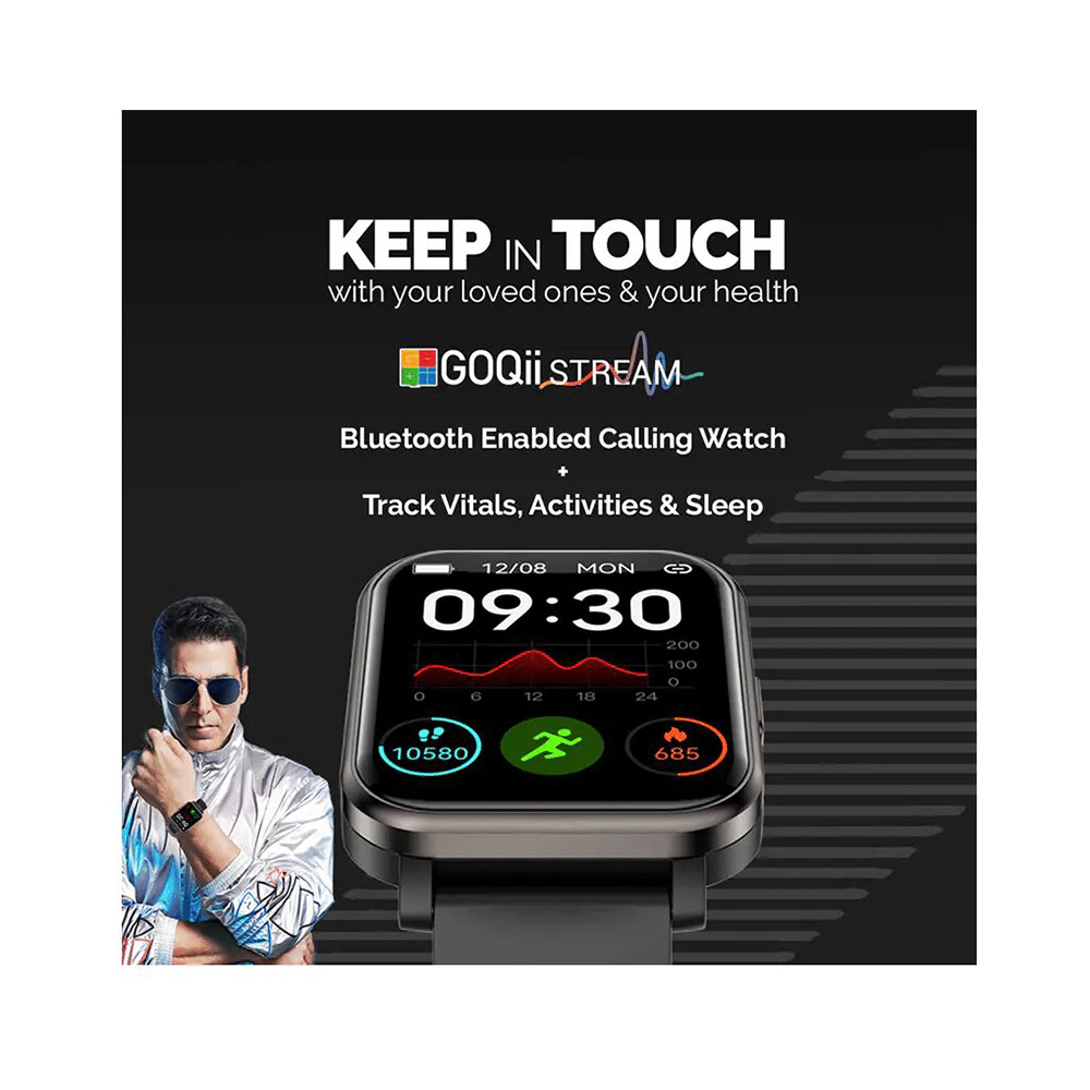 GOQii Stream Bluetooth Calling Smart Watch with 5 Lakh Health, 1 Lakh Life Insurance and 3 Months Free Health & Fitness Coaching Black - Image 7