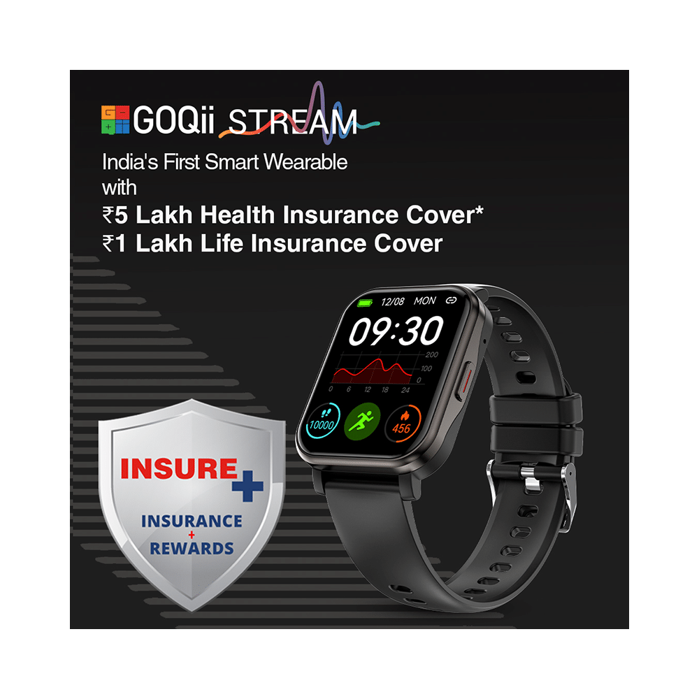 GOQii Stream Bluetooth Calling Smart Watch with 5 Lakh Health, 1 Lakh Life Insurance and 3 Months Free Health & Fitness Coaching Black - Image 3