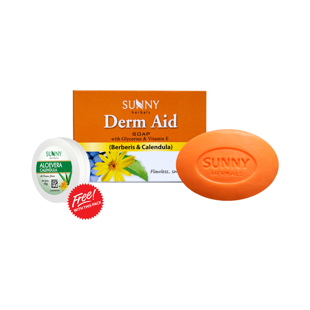 Sunny Herbals Derm Aid Soap with Aloevera Calendula Cream 15gm Free - Image 1
