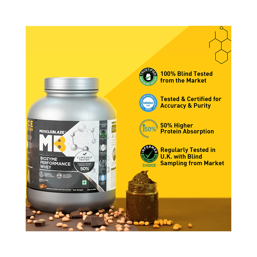 MuscleBlaze Biozyme Performance Whey Protein Powder (2kg Each) Chocolate Peanut Butter - Image 2