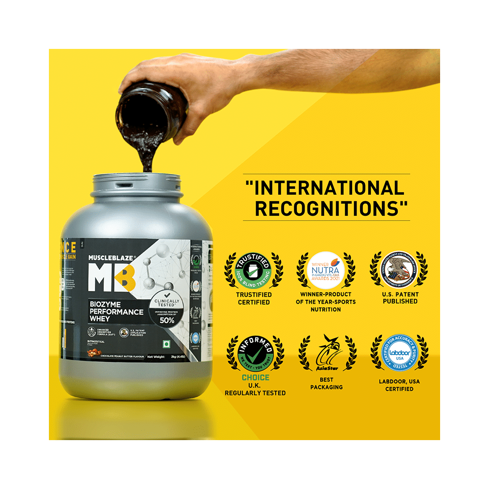 MuscleBlaze Biozyme Performance Whey Protein Powder (2kg Each) Chocolate Peanut Butter - Image 3