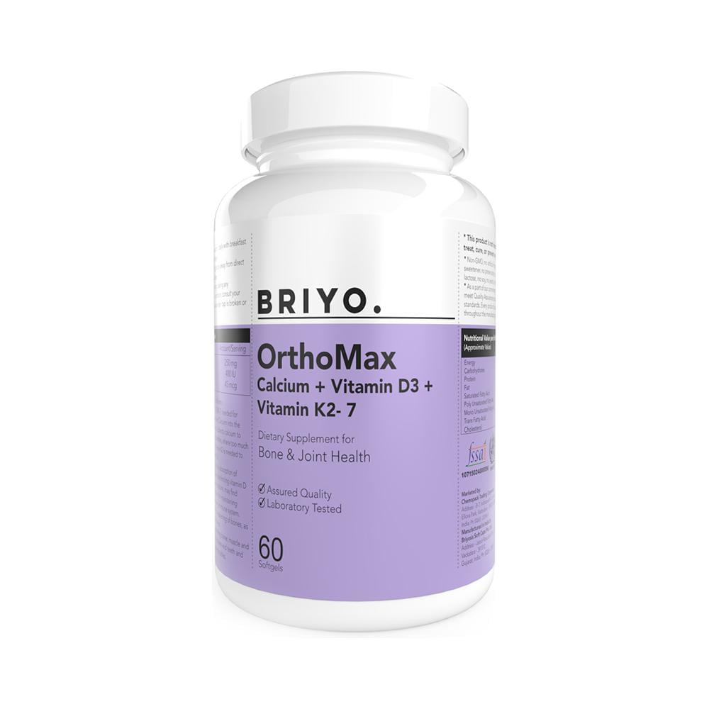Briyo Orthomax Soft Gels | Bone & Immunity Support | Calcium, Vitamin D3 & K2-M7 Soft Gelatin Capsule - Image 1