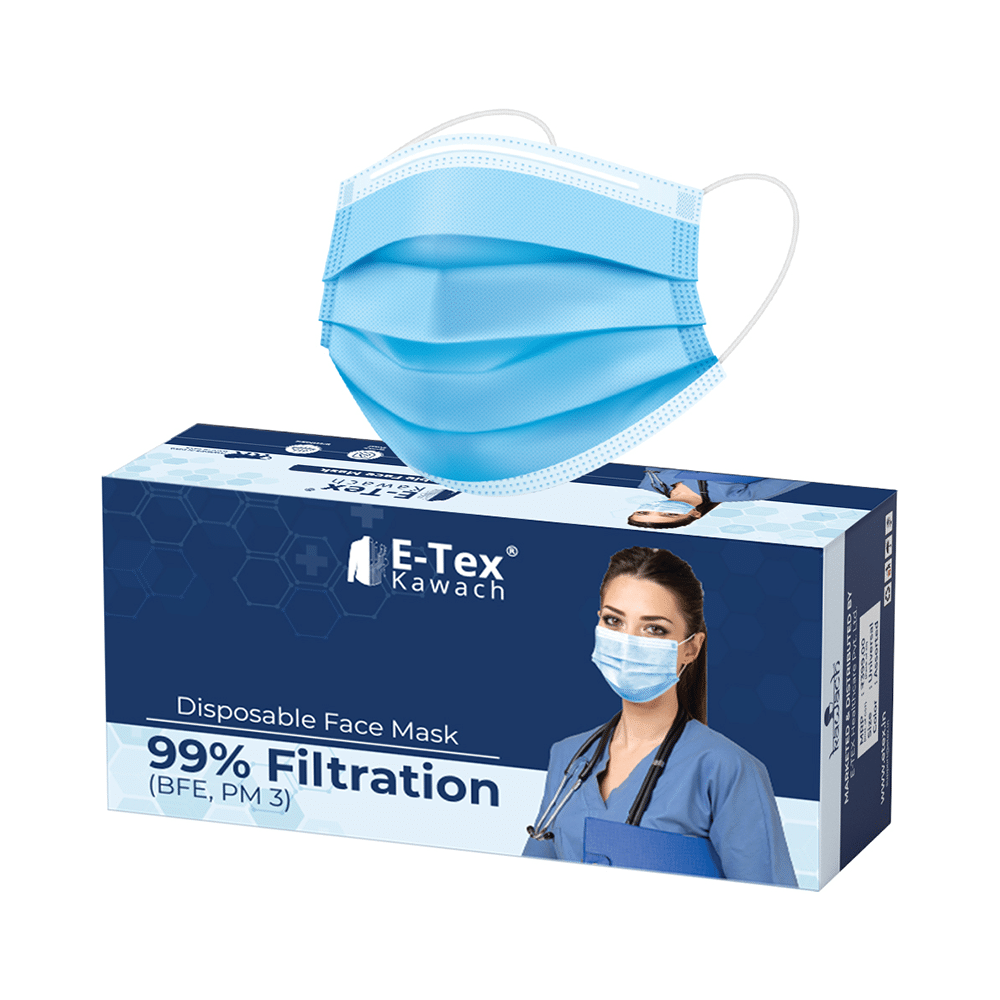 E-Tex Kawach 99% Filtration Disposable Face Mask Free Size Blue - Image 1