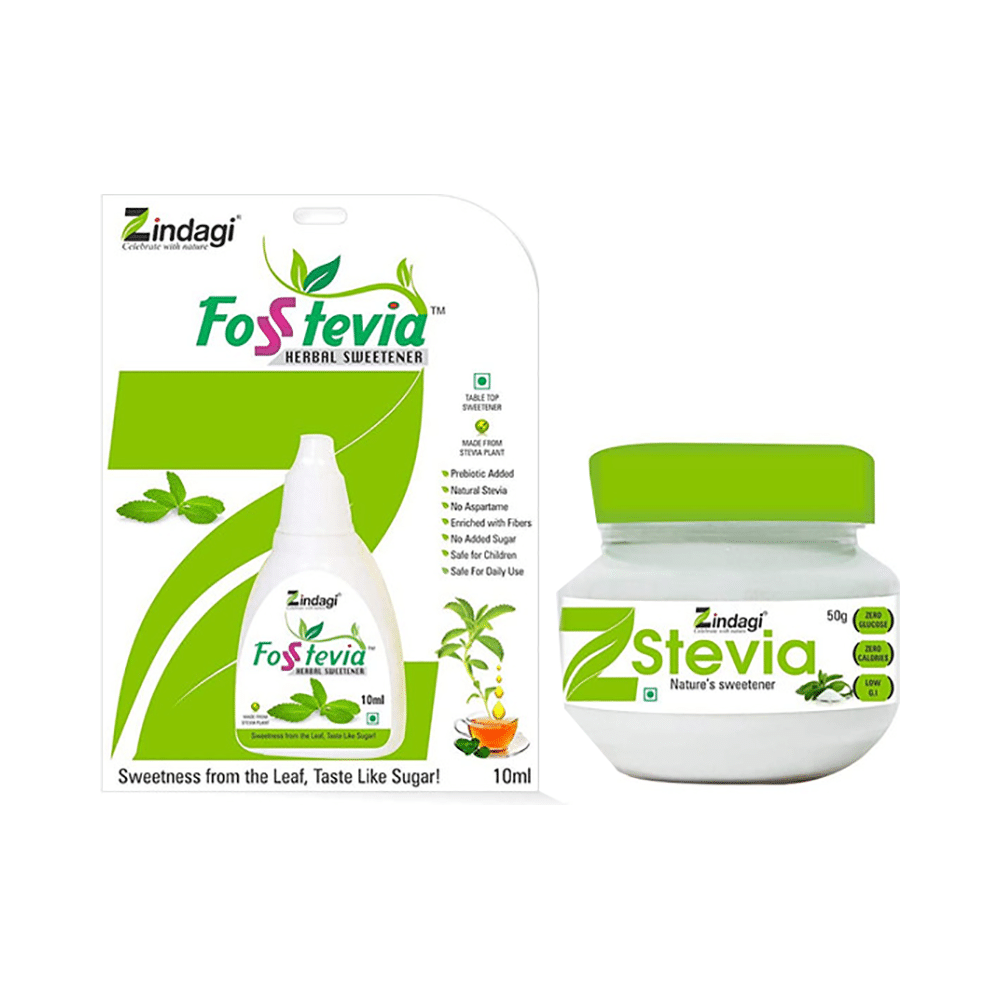 Zindagi Combo Pack of Fosstevia Drops (10ml) and Stevia Powder (50gm)