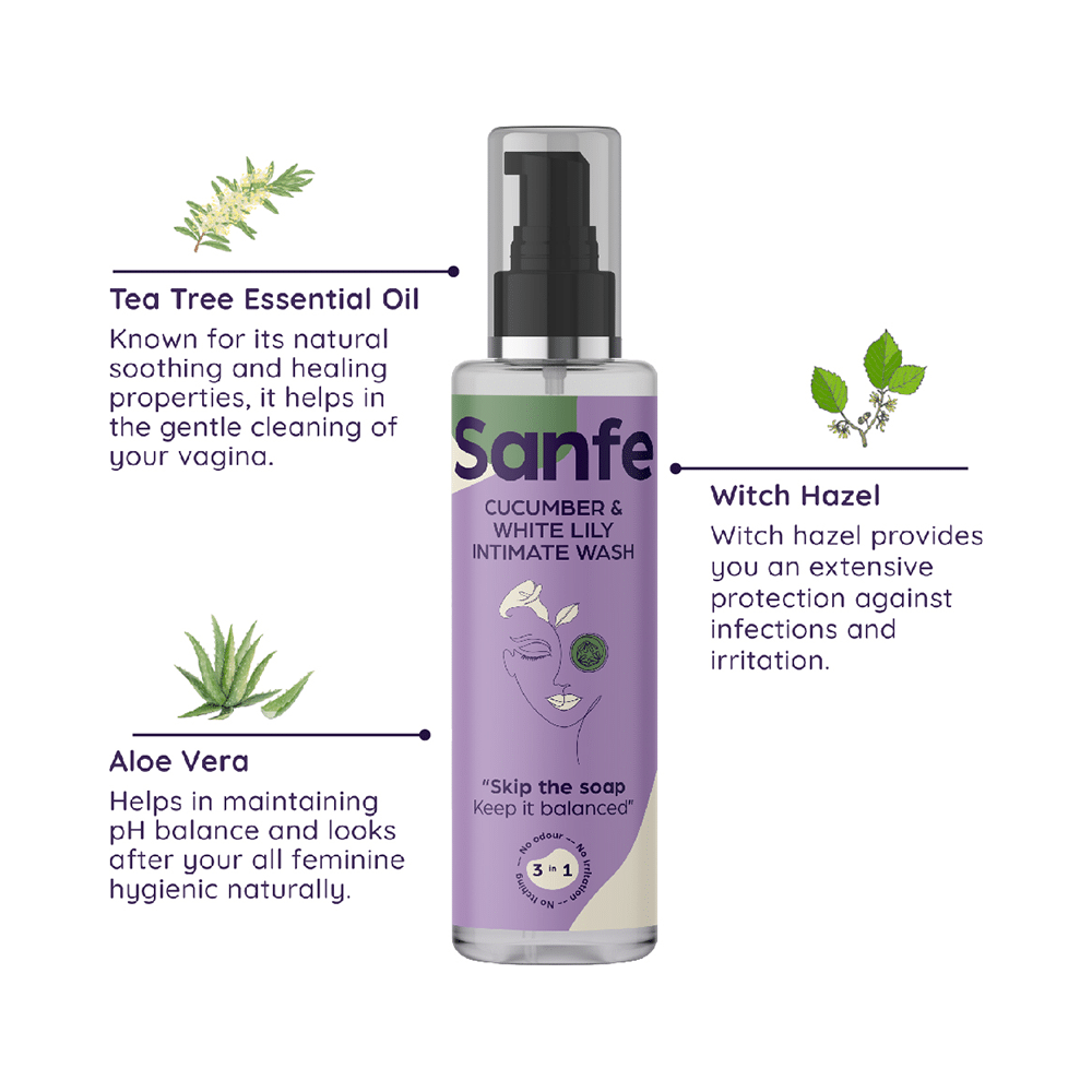 Sanfe Intimate Wash (100ml Each) Cucumber & White Lily - Image 2