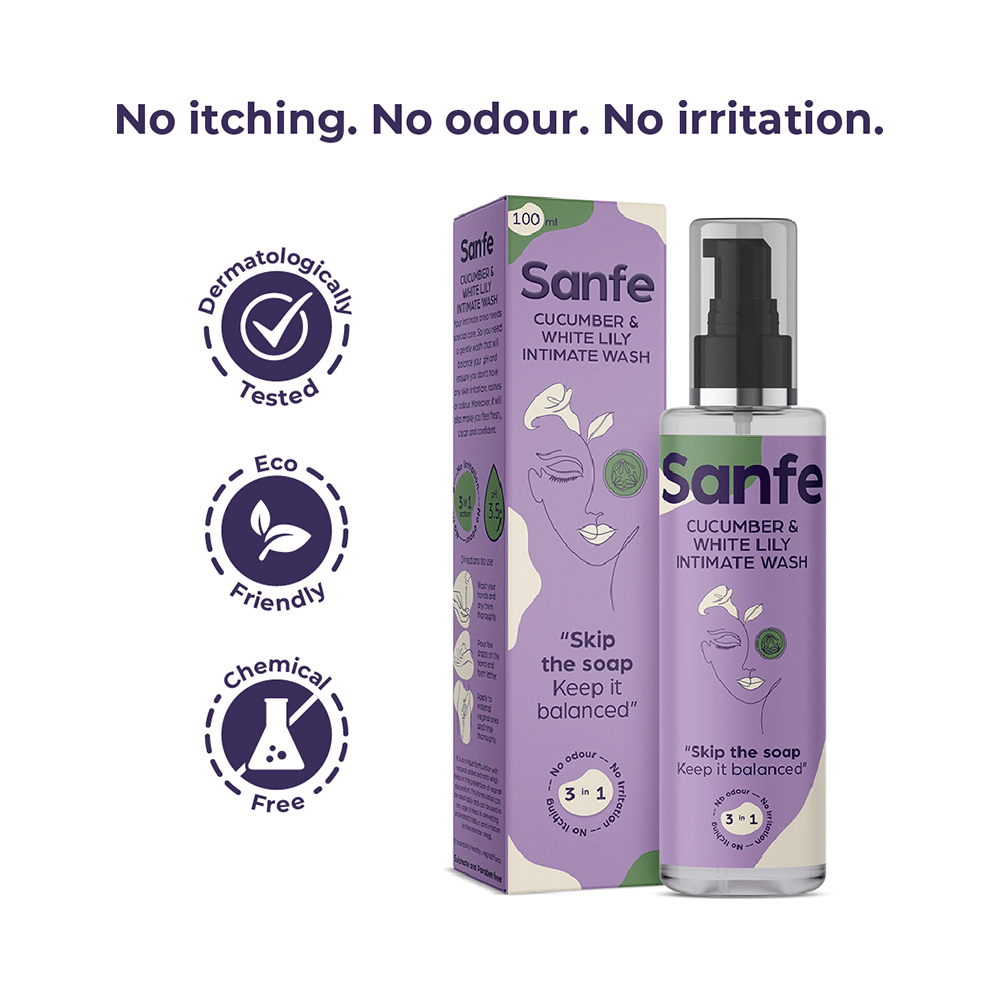 Sanfe Intimate Wash (100ml Each) Cucumber & White Lily - Image 4